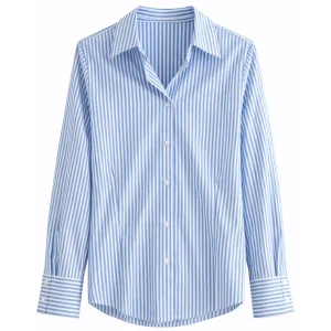 Camicia Donna a Righe Azzurre e Bianche con Colletto Classico