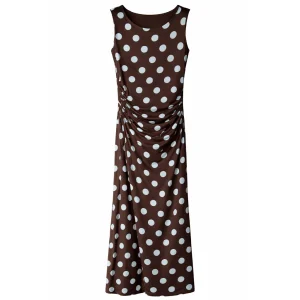 Abito Lungo Donna a Pois con Drappeggio Laterale