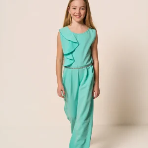 Tuta Bambina Elegante con Rouches Verde Acqua