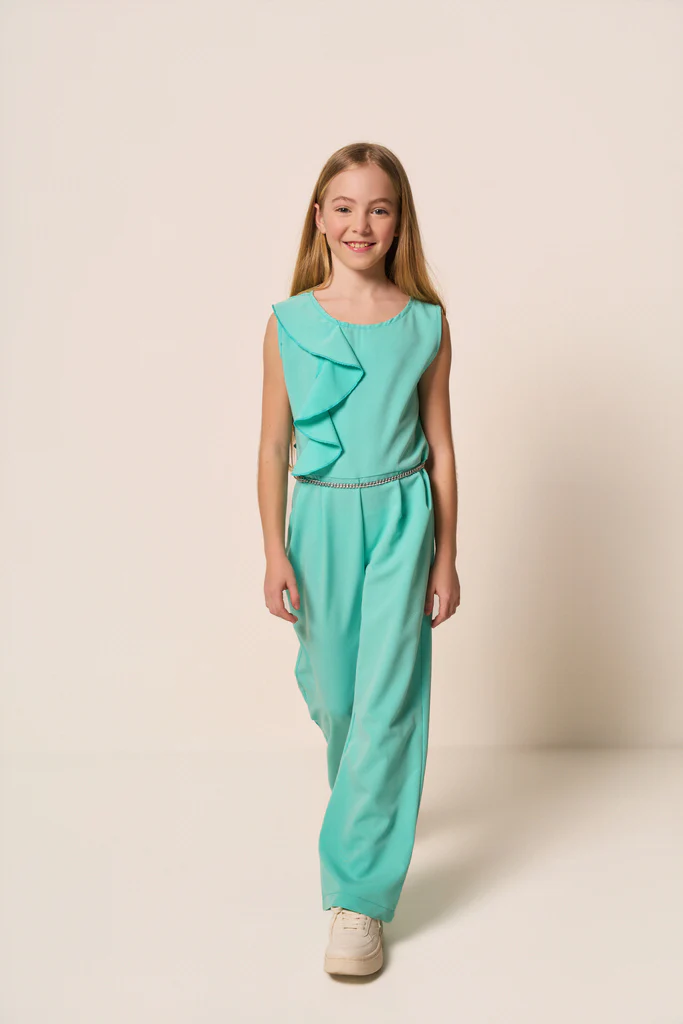Tuta Bambina Elegante con Rouches Verde Acqua