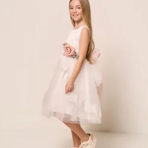 Abito Bambina Cerimonia in Tulle con Dettaglio Floreale