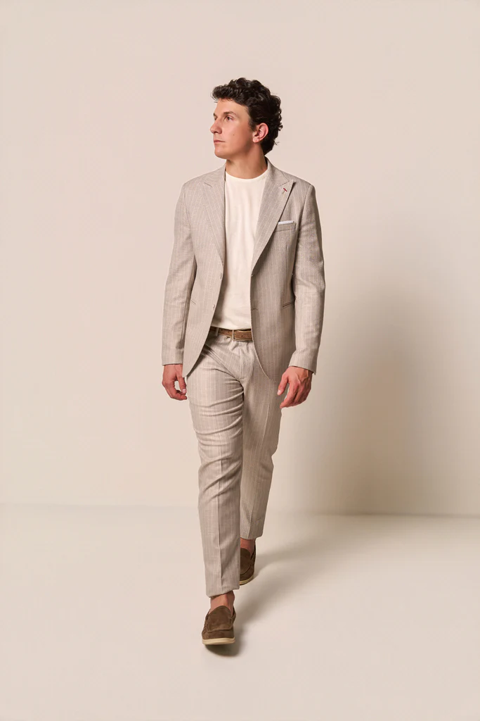 Abito Uomo Beige Gessato Slim Fit - immagine 2