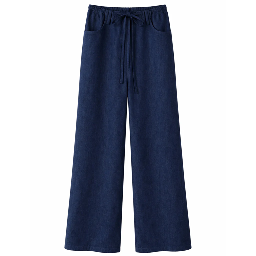 Pantalone Donna Palazzo in Denim con Coulisse – Blu