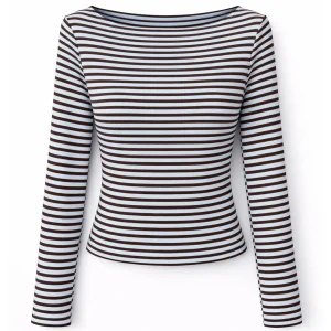 Maglia Donna a Righe Marrone e Azzurro con Scollo a Barca
