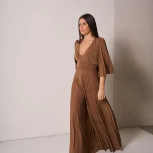 Tuta lunga donna lurex con pantalone plissé