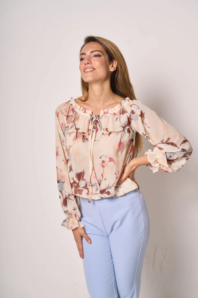 Blusa donna fantasia floreale con maniche a 3/4 - immagine 4