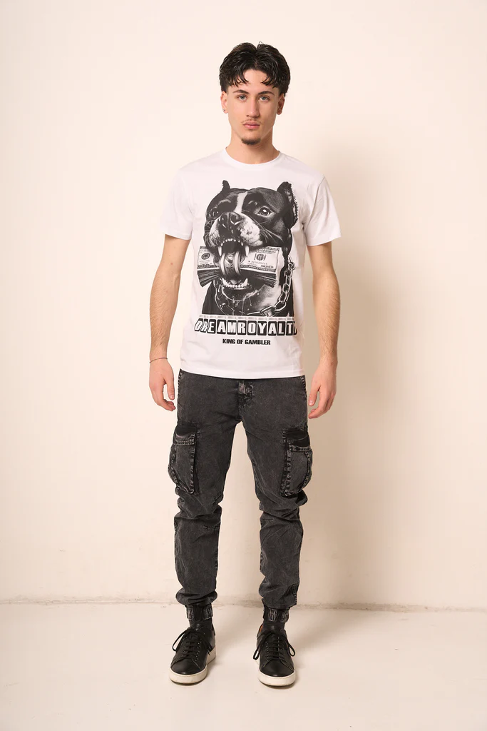 T-shirt Uomo Bianca con Stampa Grafica Bulldog