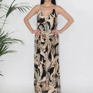 Abito lungo fantasia foglie