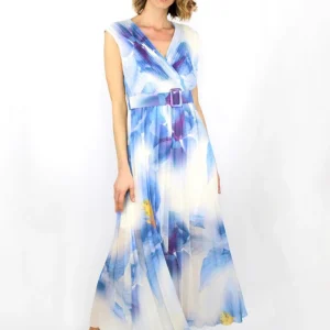 Vestito con scolllo incrociato e cintura