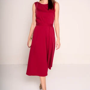 Abito midi rosso con cintura tono su tono