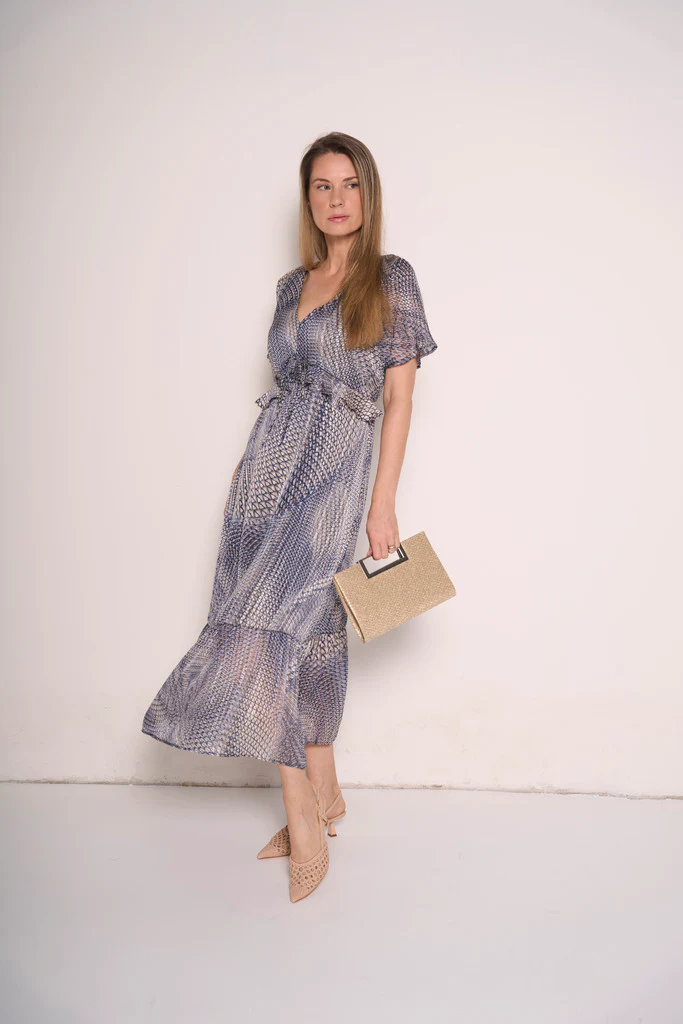 Abito midi a fantasia serpente con nodo in vita - immagine 3