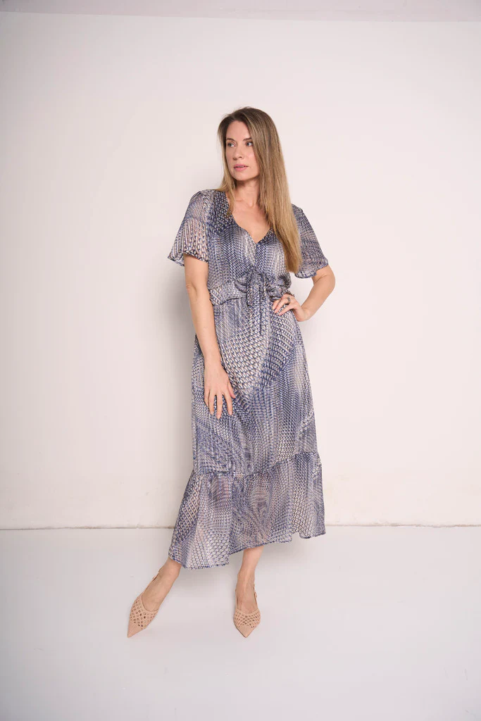 Abito midi a fantasia serpente con nodo in vita - immagine 4