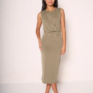 Abito midi drappeggiato verde salvia