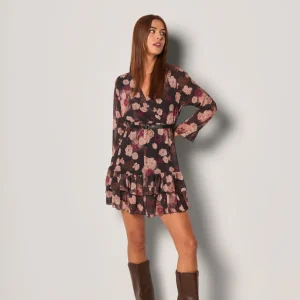 Abito corto floreale con balze