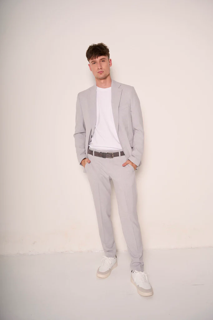 Abito Uomo Slim Fit in Lino e Viscosa Grigio Chiaro - immagine 2