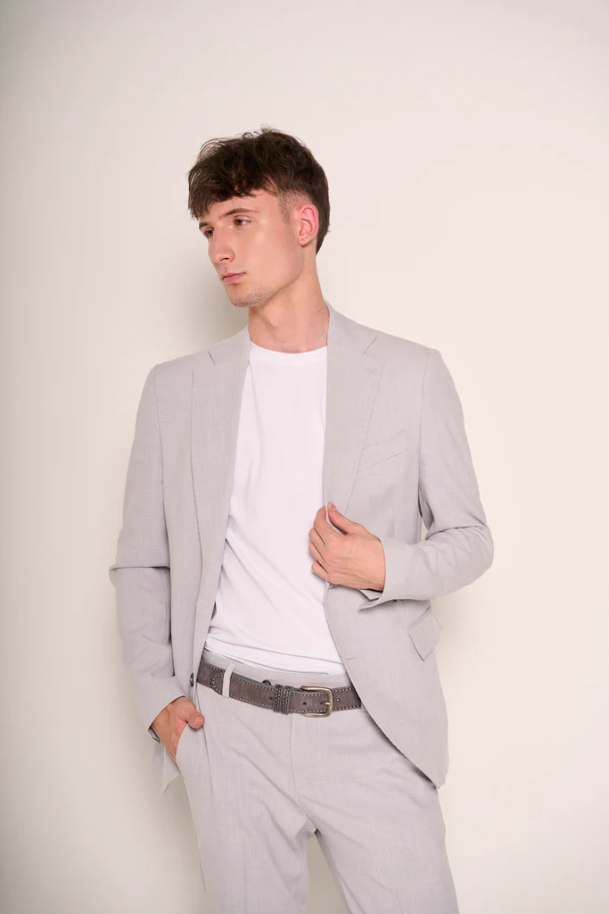 Abito Uomo Slim Fit in Lino e Viscosa Grigio Chiaro - immagine 4