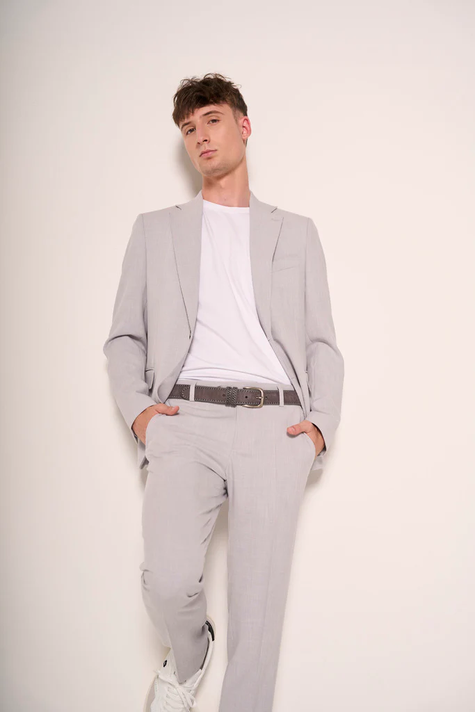 Abito Uomo Slim Fit in Lino e Viscosa Grigio Chiaro - immagine 3