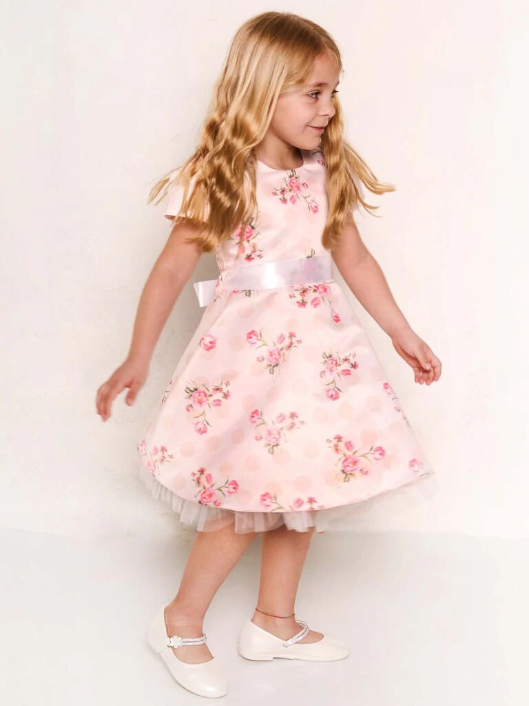 Abito in fantasia con fiori e tulle - immagine 3