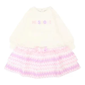 ABITO BIANCO CON FANTASIA ZIG ZAG ROSA-LILLA MISSONI