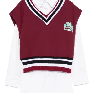ABITO CAMICIA CON GILET SCOLLO A V BORDEAUX CON LOGO MSGM