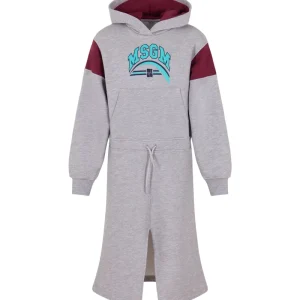 ABITO IN FELPA CON CAPPUCCIO GRIGIO/BORDEAUX CON LOGO MSGM