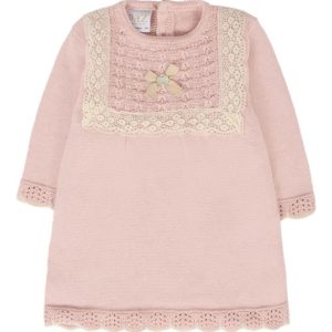 ABITO PER NEONATA IN LANA ROSA CON RICAMO PAZ RODRIGUEZ