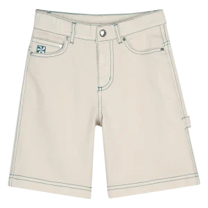 BERMUDA AVORIO IN DENIM CON CUCITURE VERDI KIDS AROUND