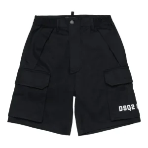 BERMUDA NERO CON TASCHE E LOGO BIANCO DSQUARED2