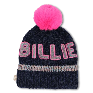BERRETTO BLU CON POMPON FUCSIA LOGO BILLIEBLUSH