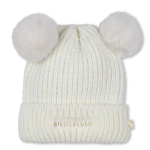 BERRETTO CON DUE POMPON PANNA CON LOGO ORO BILLIEBLUSH