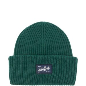 BERRETTO VERDE IN LANA  CON LOGO BLU MC2 SAINT BARTH