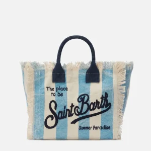 BORSA A RIGHE PANNA/AZZURRA CON LOGO BLU MC2 SAINT BARTH
