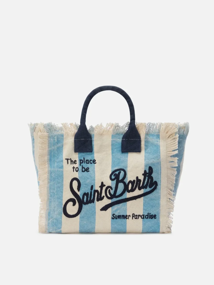 BORSA A RIGHE PANNA/AZZURRA CON LOGO BLU MC2 SAINT BARTH