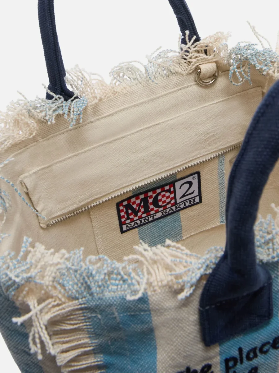 BORSA A RIGHE PANNA/AZZURRA CON LOGO BLU MC2 SAINT BARTH - immagine 4