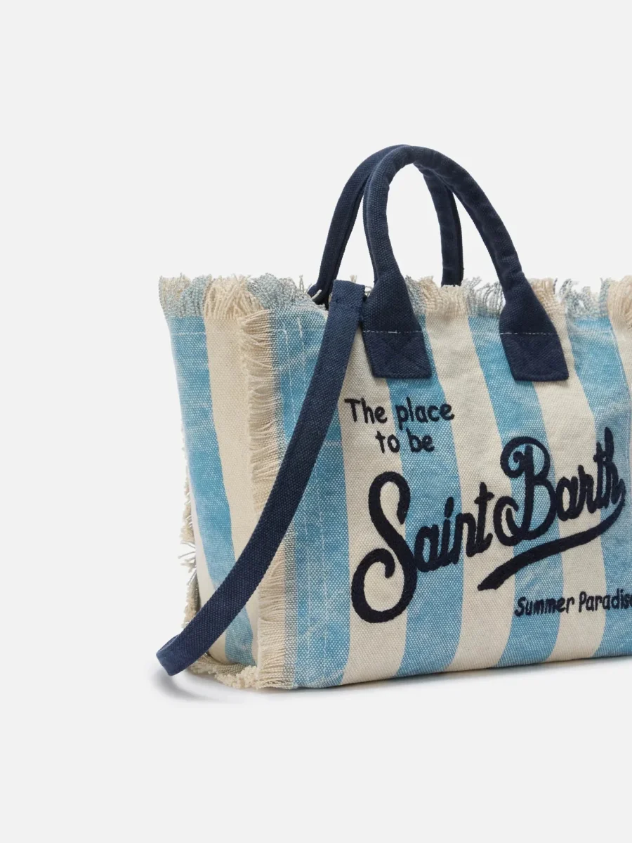 BORSA A RIGHE PANNA/AZZURRA CON LOGO BLU MC2 SAINT BARTH - immagine 3