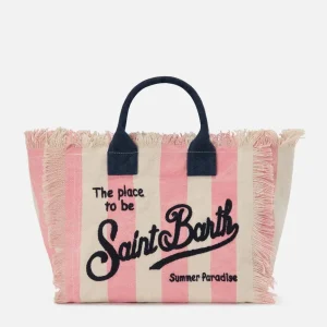 BORSA A RIGHE PANNA/ROSA CON LOGO BLU MC2 SAINT BARTH