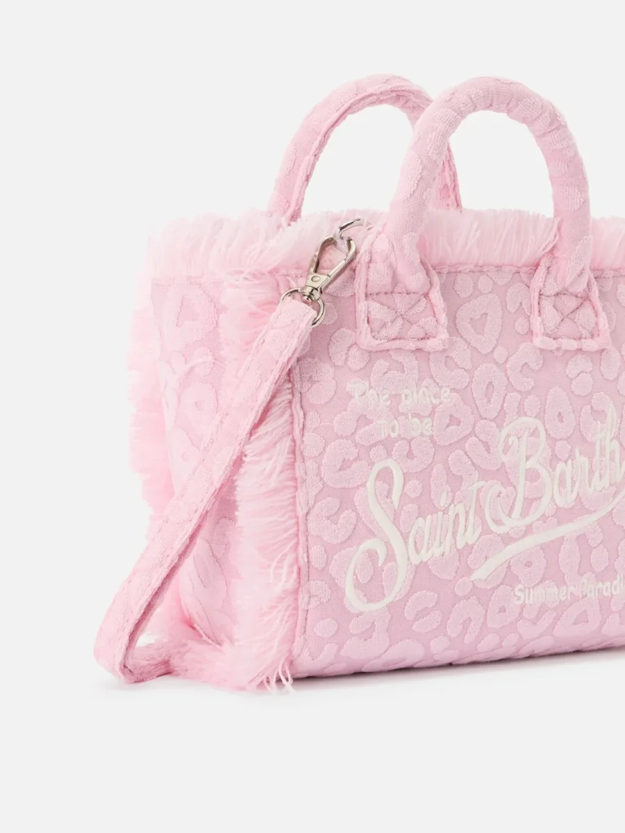 BORSA MINI VANITY IN SPUGNA MACULATO ROSA CON LOGO BIANCO MC2 SAINT BARTH - immagine 4