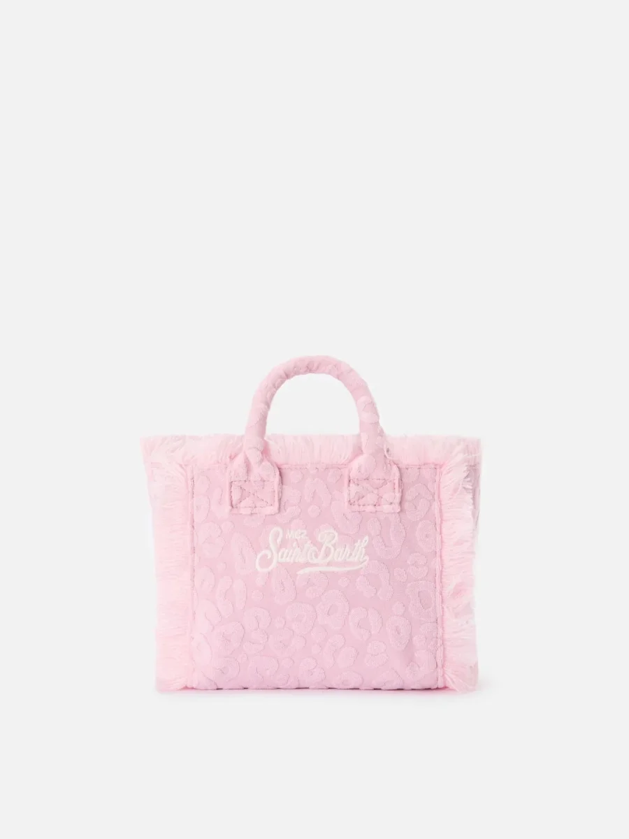 BORSA MINI VANITY IN SPUGNA MACULATO ROSA CON LOGO BIANCO MC2 SAINT BARTH - immagine 3