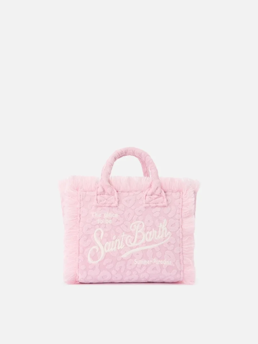 BORSA MINI VANITY IN SPUGNA MACULATO ROSA CON LOGO BIANCO MC2 SAINT BARTH - immagine 2