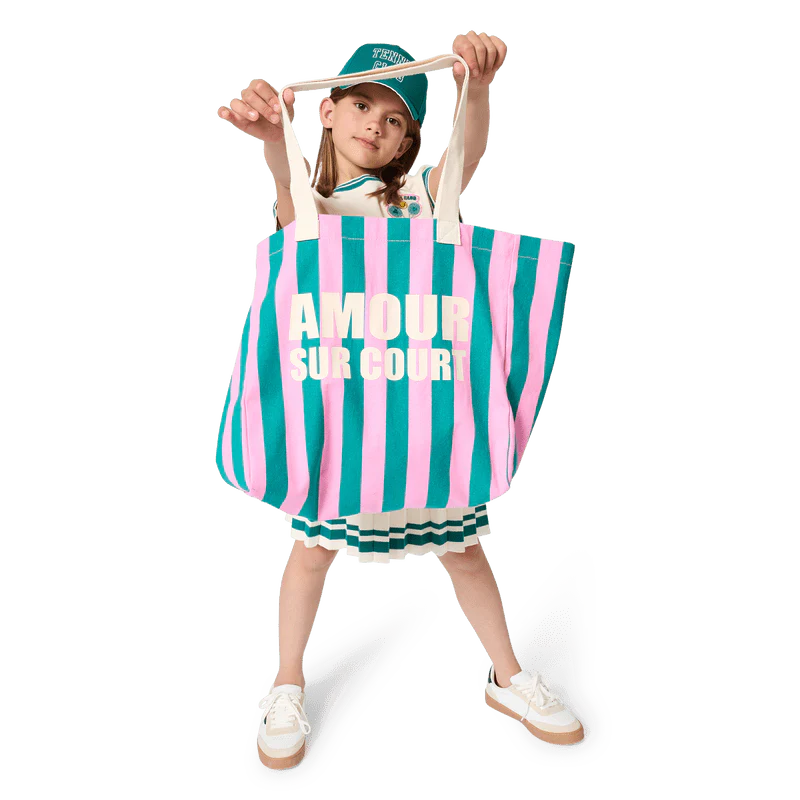 BORSA TOTE A RIGHE ROSA E VERDE OLIVA KIDS AROUND - immagine 7