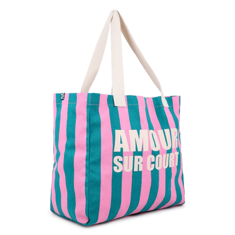 BORSA TOTE A RIGHE ROSA E VERDE OLIVA KIDS AROUND - immagine 4