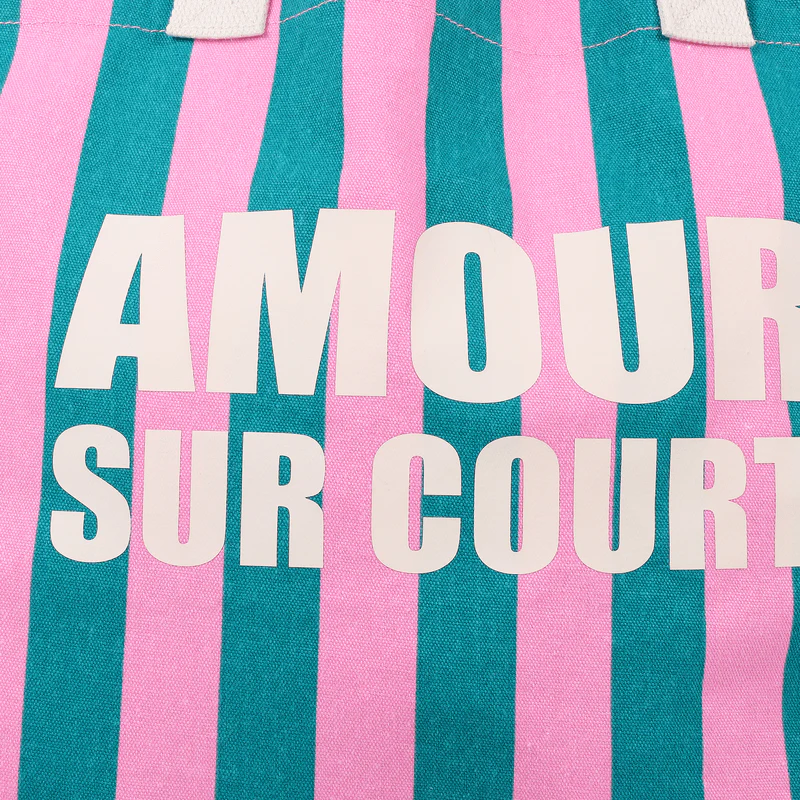 BORSA TOTE A RIGHE ROSA E VERDE OLIVA KIDS AROUND - immagine 6