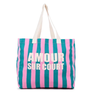 BORSA TOTE A RIGHE ROSA E VERDE OLIVA KIDS AROUND