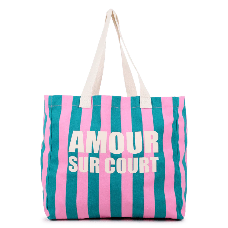 BORSA TOTE A RIGHE ROSA E VERDE OLIVA KIDS AROUND