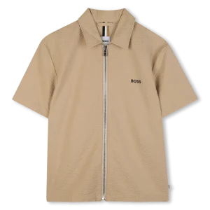 CAMICIA BEIGE CON ZIP CON LOGO NERO BOSS