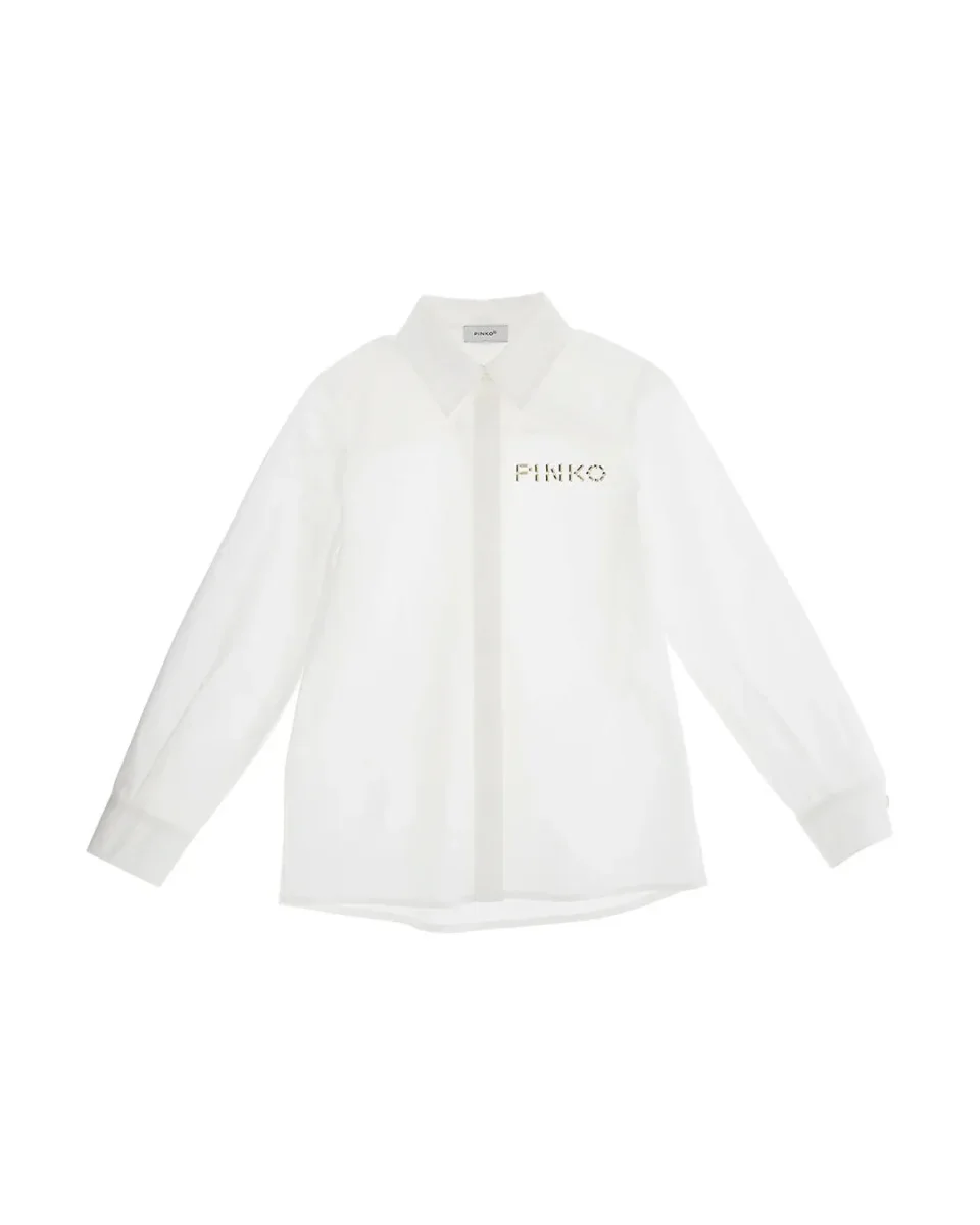 CAMICIA BIANCA CON LOGO IN BORCHIE ORO PINKO