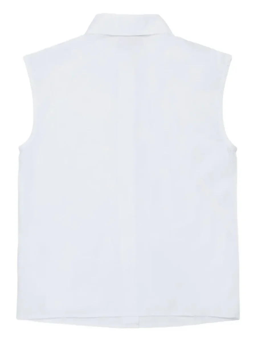 CAMICIA BIANCA SMANICATA CON EFFETTO GIOIELLO SUL COLLO N21 - immagine 3