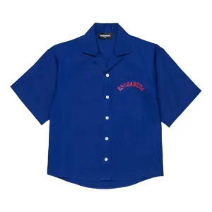 CAMICIA BLU CON LOGO ROSSO E STAMPA SUL RETRO DSQUARED2