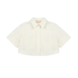 CAMICIA CORTA CON TASCHE RICAMATE AVORIO ELISABETTA FRANCHI