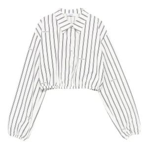 CAMICIA CROPPED A RIGHE BIANCO E NERO LOGATO PINKO